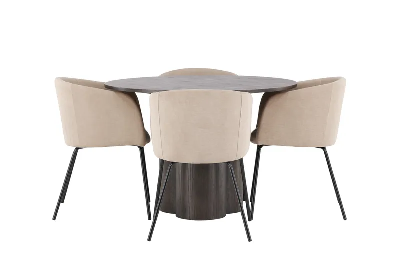Ruokailuryhmä Olivia 110 cm Pyöreä 4 Berit Tuolia - Beige - Huonekalut - Pöytä & ruokailuryhmä - Ruokailuryhmä