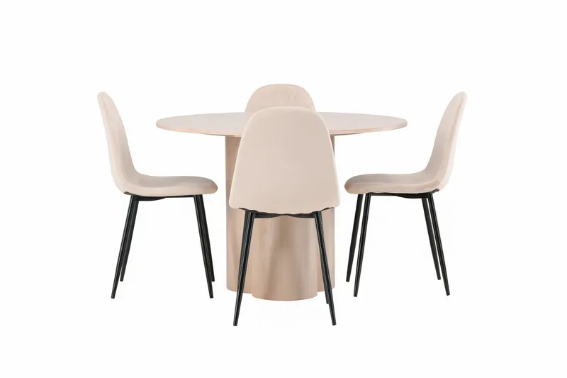 Ruokailuryhmä Olivia 110 cm Pyöreä 4 Polar Tuolia, Whitewash