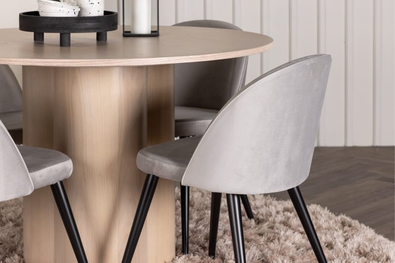 Ruokailuryhmä Olivia 110 cm Pyöreä 4 Velvet Tuolia - Whitewash - Huonekalut - Pöytä & ruokailuryhmä - Ruokailuryhmä