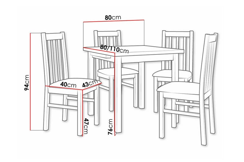 Patrickswell neliönmuotoinen jatkettava ruokailuryhmä 80–110 cm – Ruokapöytä ja 4 puista ruokatuolia, joissa on korkea pinnaselkänoja - Luonnonvärinen|Ruskea - Huonekalut - Pöytä & ruokailuryhmä - Ruokailuryhmä