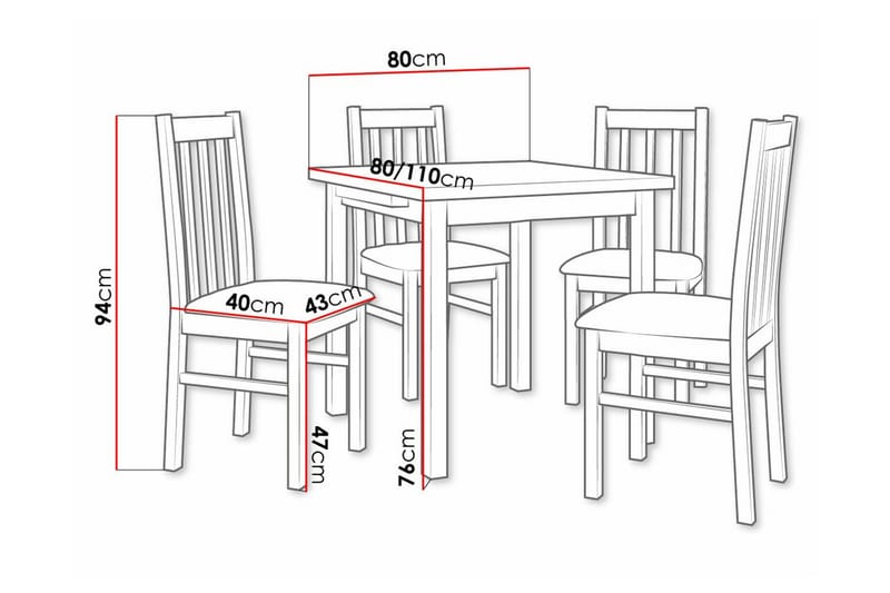 Patrickswell neliönmuotoinen jatkettava ruokailuryhmä 80–110 cm – Ruokapöytä ja 4 puista ruokatuolia, joissa on korkea pinnaselkänoja - Luonnonväri|Tummanharmaa - Huonekalut - Pöytä & ruokailuryhmä - Ruokailuryhmä