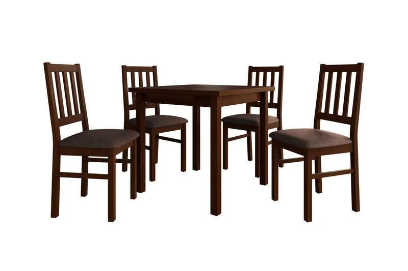 Patrickswell neliönmuotoinen jatkettava ruokailuryhmä 80–110 cm – Ruokapöytä ja 4 puista ruokatuolia, joissa on pinnaselkänoja, Tummanruskea|Ruskea