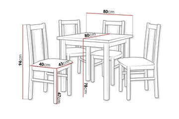 Patrickswell neliönmuotoinen ruokailuryhmä 80x80 cm – Ruokapöytä ja 4 puista ruokatuolia, joissa on verhoiltu selkänoja - Tummanruskea|Musta - Huonekalut - Pöytä & ruokailuryhmä - Ruokailuryhmä