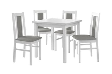 Patrickswell neliönmuotoinen ruokailuryhmä 80x80 cm – Ruokapöytä ja 4 puista ruokatuolia, joissa on verhoiltu selkänoja - Valkoinen|Harmaa - Huonekalut - Pöytä & ruokailuryhmä - Ruokailuryhmä