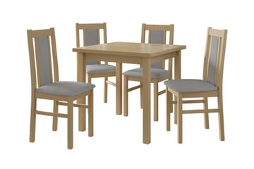 Patrickswell neliönmuotoinen ruokailuryhmä 80x80 cm – Ruokapöytä ja 4 puista ruokatuolia, joissa on verhoiltu selkänoja - Luonnonvärinen|Harmaa - Huonekalut - Pöytä & ruokailuryhmä - Ruokailuryhmä