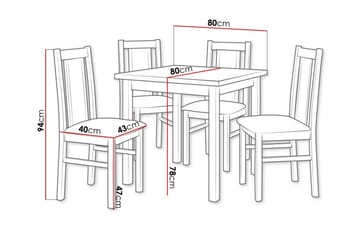 Patrickswell neliönmuotoinen ruokailuryhmä 80x80 cm – Ruokapöytä ja 4 puista ruokatuolia, joissa on verhoiltu selkänoja - Luonnonväri|Musta - Huonekalut - Pöytä & ruokailuryhmä - Ruokailuryhmä