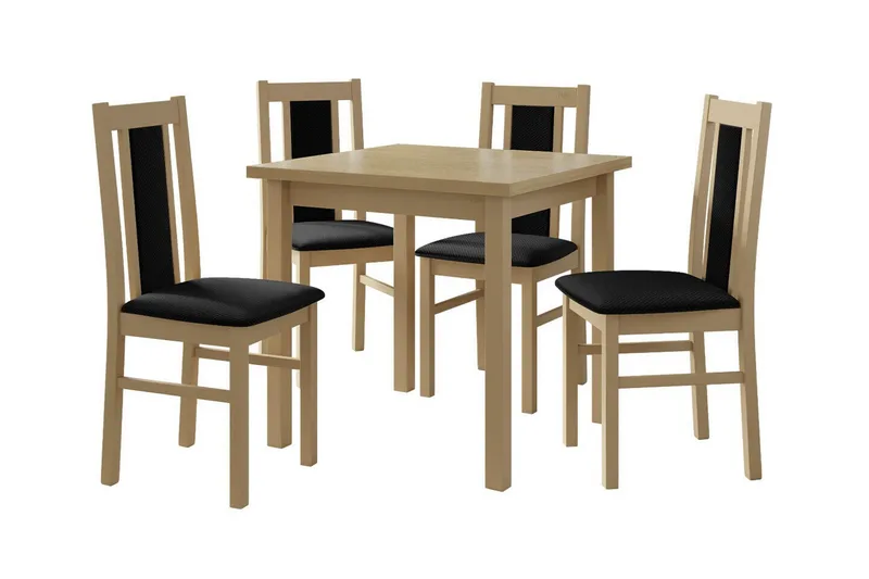 Patrickswell neliönmuotoinen ruokailuryhmä 80x80 cm – Ruokapöytä ja 4 puista ruokatuolia, joissa on verhoiltu selkänoja - Luonnonväri|Musta - Huonekalut - Pöytä & ruokailuryhmä - Ruokailuryhmä