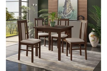 Patrickswell neliönmuotoinen ruokailuryhmä 80x80 cm – Ruokapöytä ja 4 puista ruokatuolia, joissa on verhoiltu selkänoja - Tummanruskea|Beige - Huonekalut - Pöytä & ruokailuryhmä - Ruokailuryhmä