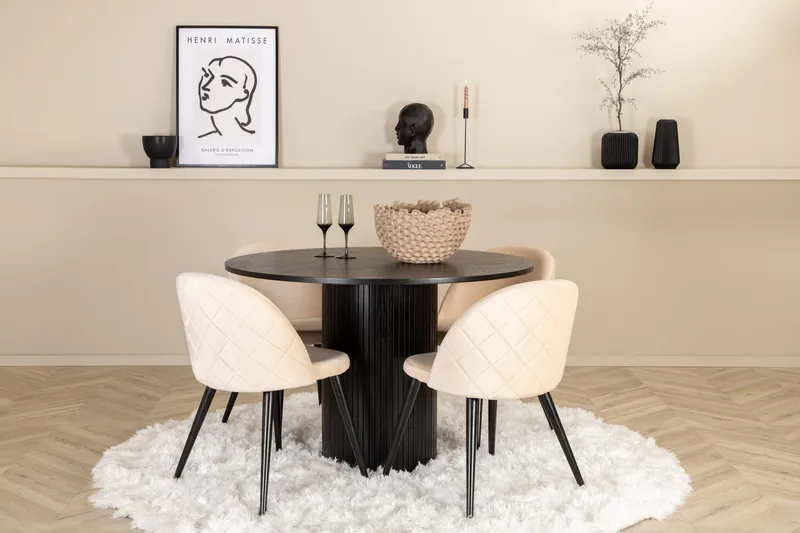 Pyöreä Bianca Ruokapöytä 4 kpl Velvet Ruokatuolia, undefined
