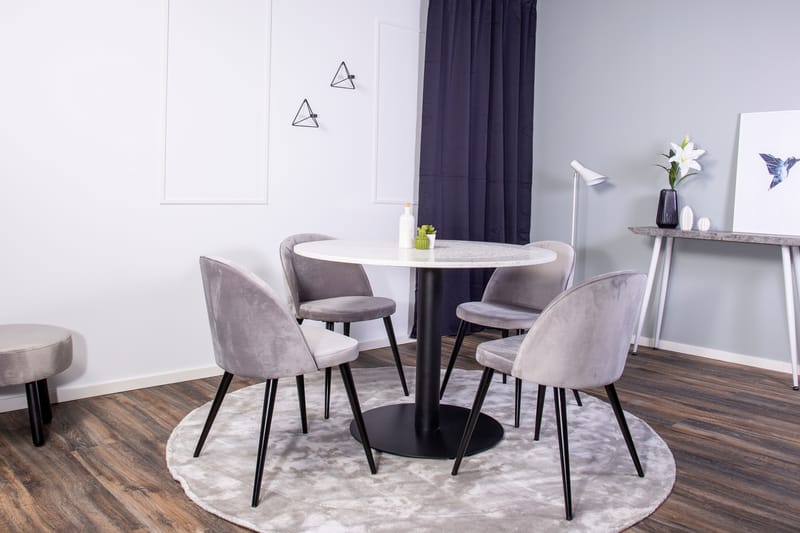 Ruokailuryhmä Razzia 106 cm Pyöreä 4 Velvet Tuolia - Musta - Huonekalut - Pöytä & ruokailuryhmä - Ruokailuryhmä