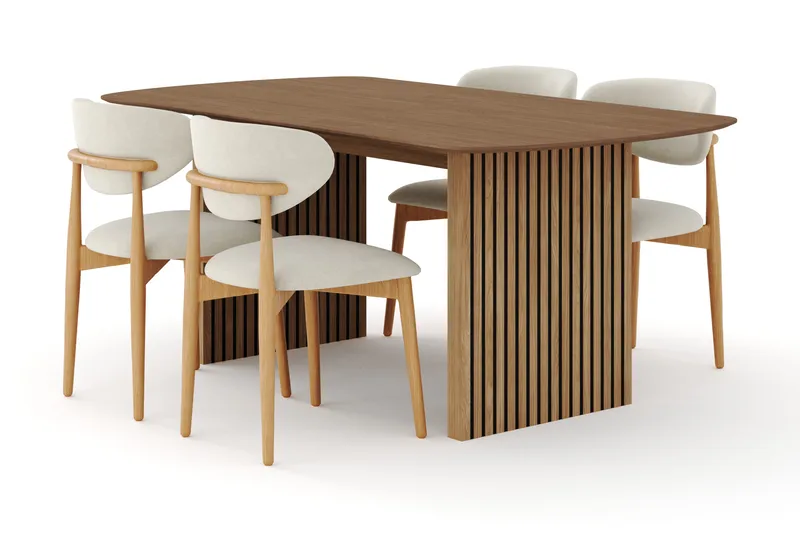 Richeto ruokailuryhmä 180 cm Tammi 4 Molly ruokatuolilla, Tammi/Beige