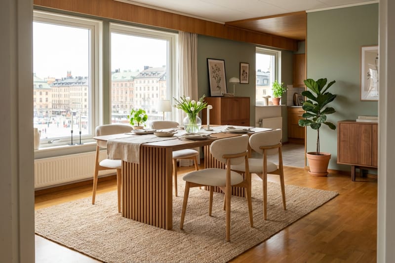 Richeto ruokailuryhmä 180 cm Tammi 4 Molly ruokatuolilla - Tammi/Beige - Huonekalut - Pöytä & ruokailuryhmä - Ruokailuryhmä