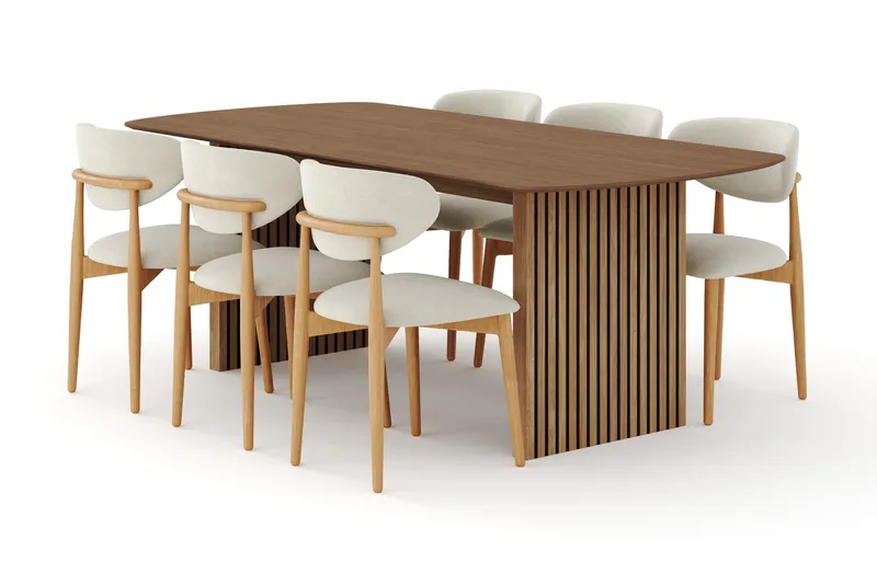 Richeto ruokailuryhmä 210 cm Tammi 6 Molly ruokatuolilla, Tammi/Beige