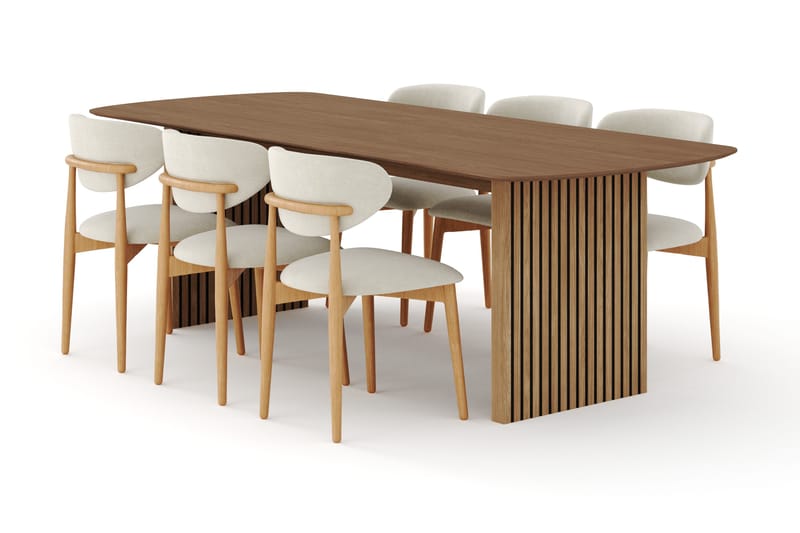 Richeto ruokailuryhmä 240 cm Tammi 6 Molly ruokatuolilla, Tammi/Beige