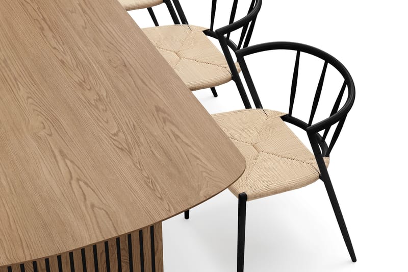Richeto-ruokapöytä 180 cm ja 6 Winston-ruokatuolia - Luonnollinen viimeistely / Beige / metallijalat, musta - Huonekalut - Pöytä & ruokailuryhmä - Ruokailuryhmä
