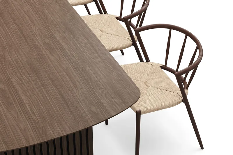 Richeto-ruokapöytä 180 cm ja 6 Winston-ruokatuolia - Savustettu tammi / Beige / Metallijalat savustettu tammi - Huonekalut - Pöytä & ruokailuryhmä - Ruokailuryhmä