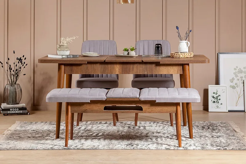 Ruokailuryhmä 4 osaa Orrest 75 cm - Pähkinä - Huonekalut - Pöytä & ruokailuryhmä - Ruokailuryhmä