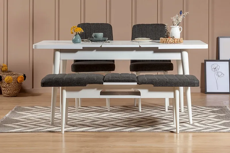 Ruokailuryhmä 4 osaa Swonger 75 cm, Valkoinen/Antrasiitti