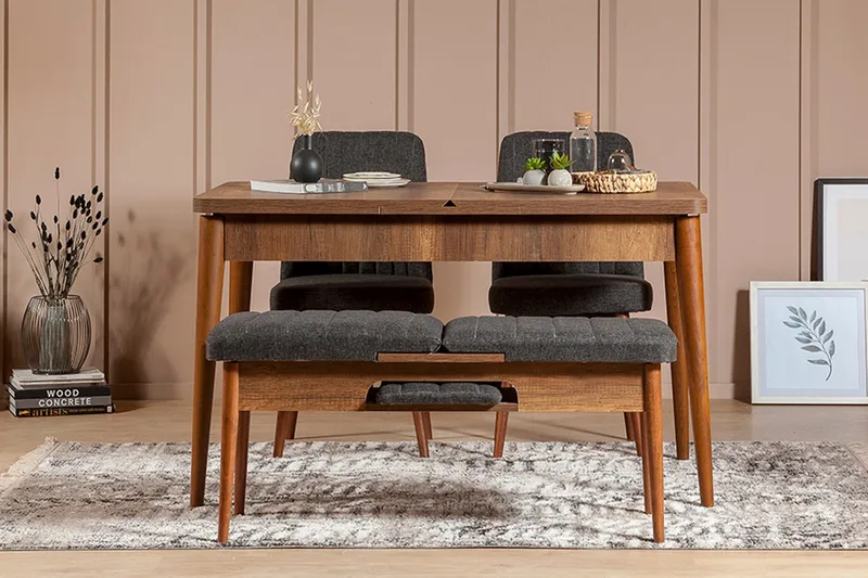 Ruokailuryhmä 4 osaa Swonger 75 cm, Pähkinä/Antrasiitti