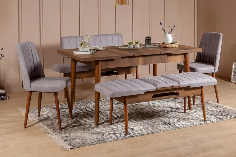 Ruokailuryhmä 5 osaa Orrest 75 cm - Pähkinä - Huonekalut - Pöytä & ruokailuryhmä - Ruokailuryhmä