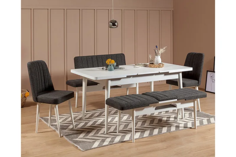 Ruokailuryhmä 5 osaa Swonger 75 cm - Valkoinen/Antrasiitti - Huonekalut - Pöytä & ruokailuryhmä - Ruokailuryhmä