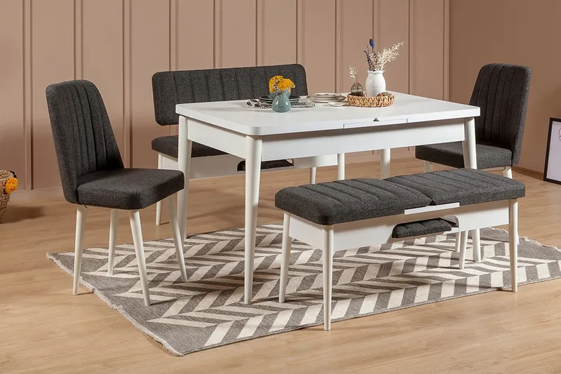 Ruokailuryhmä 5 osaa Swonger 75 cm, Valkoinen/Antrasiitti