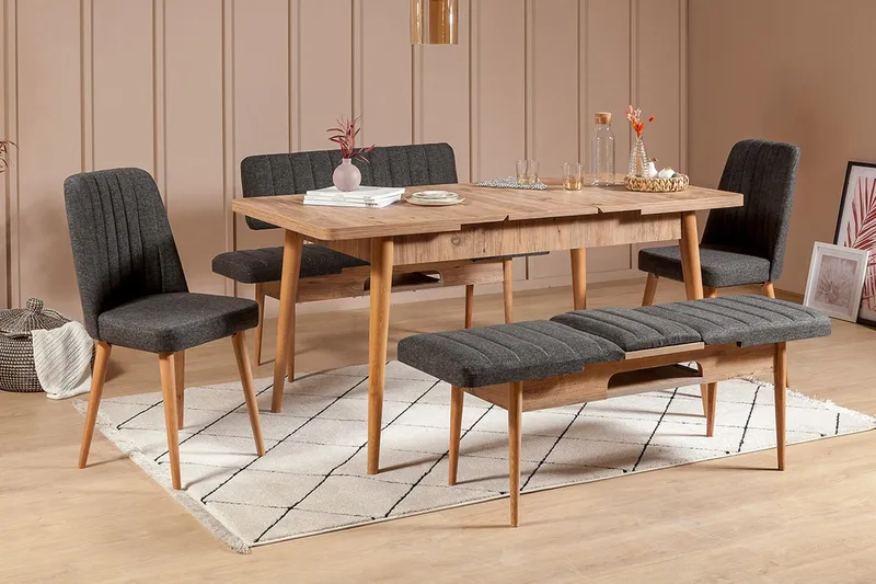 Ruokailuryhmä 5 osaa Swonger 75 cm, Puu/Luonnonväri/Antrasiitti