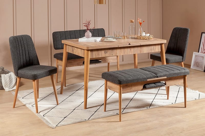Ruokailuryhmä 5 osaa Swonger 75 cm - Puu/Luonnonväri/Antrasiitti - Huonekalut - Pöytä & ruokailuryhmä - Ruokailuryhmä