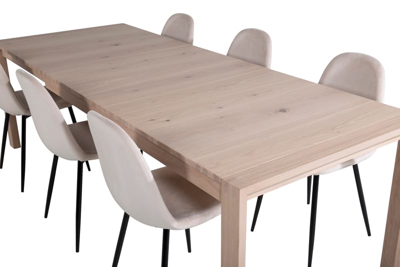Ruokailuryhmä Algarmejo Jatkettava 170cm 6 Tommy tuolia - Valkoinen/Musta/Beige - Huonekalut - Pöytä & ruokailuryhmä - Ruokailuryhmä