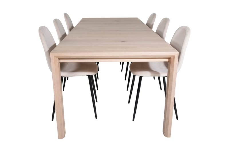 Ruokailuryhmä Algarmejo Jatkettava 170cm 6 Tommy tuolia - Valkoinen/Musta/Beige - Huonekalut - Pöytä & ruokailuryhmä - Ruokailuryhmä