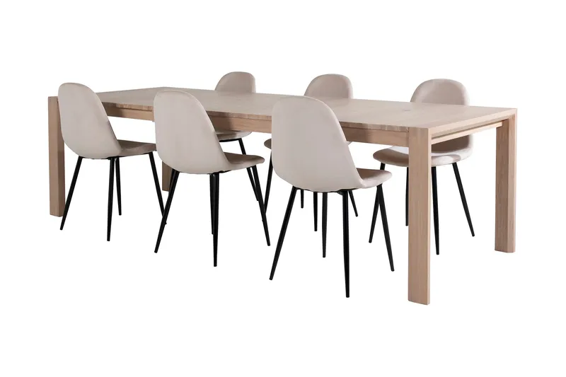 Ruokailuryhmä Algarmejo Jatkettava 170cm 6 Tommy tuolia, Valkoinen/Musta/Beige