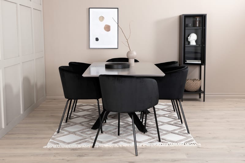 Ruokailuryhmä Arnulf 190 cm sis 6 Beraid tuolia - Harmaa/Musta - Huonekalut - Pöytä & ruokailuryhmä - Ruokailuryhmä