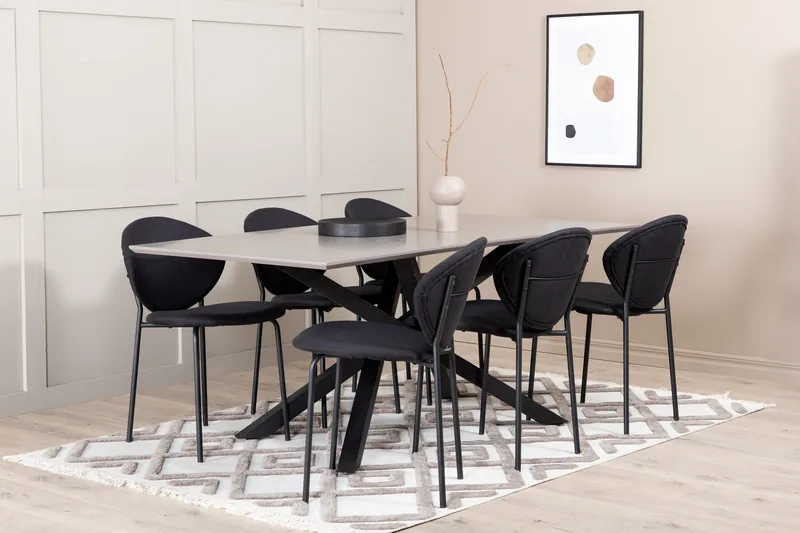 Ruokailuryhmä Arnulf 190 cm sis. 6 Capmany tuolia, Harmaa / Musta