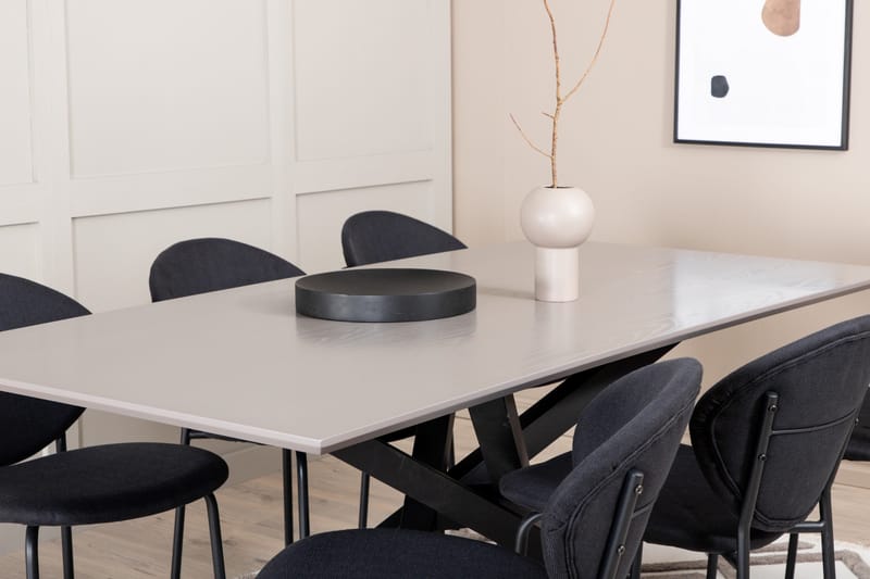 Ruokailuryhmä Arnulf 190 cm sis. 6 Capmany tuolia - Harmaa / Musta - Huonekalut - Pöytä & ruokailuryhmä - Ruokailuryhmä