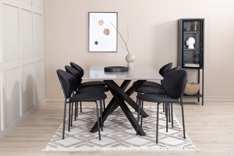 Ruokailuryhmä Arnulf 190 cm sis. 6 Capmany tuolia - Harmaa / Musta - Huonekalut - Pöytä & ruokailuryhmä - Ruokailuryhm ä