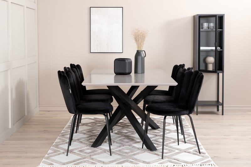 Ruokailuryhmä Arnulf 190 cm sis 6 Limhamn samettituolia, Harmaa/Musta