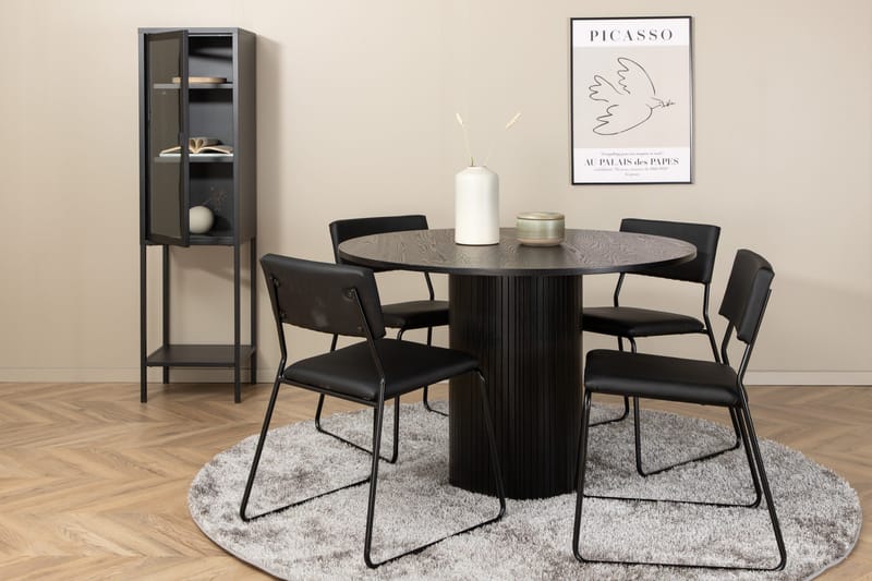 Ruokailuryhmä Cinaba 110 cm Pyöreä sis 4 Kenten tuolia, Musta/Keinonahka