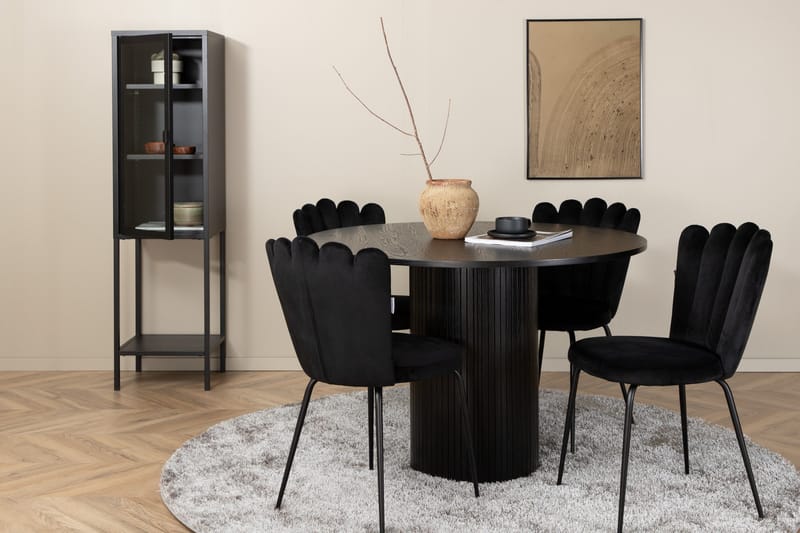 Ruokailuryhmä Cinaba 110 cm Pyöreä sis 4 Limhamn tuolia, Musta