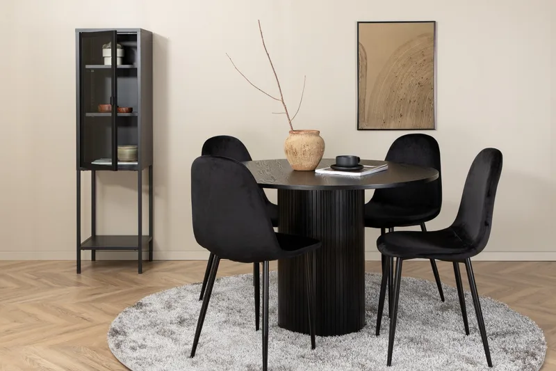 Ruokailuryhmä Cinaba 110 cm Pyöreä sis 4 Tommy tuolia, Musta