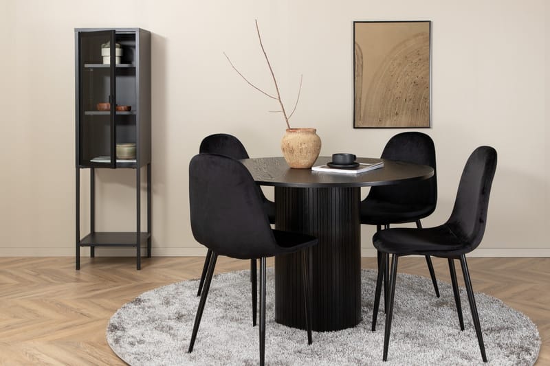 Ruokailuryhmä Cinaba 110 cm Pyöreä sis 4 Tommy tuolia, Musta