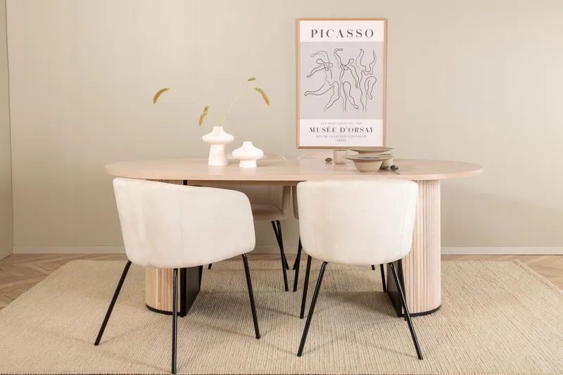 Ruokailuryhmä Cinaba 200 cm Soikea sis 4 Beraid tuolia, Beige/Musta