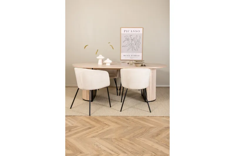 Ruokailuryhmä Cinaba 200 cm Soikea sis 4 Beraid tuolia - Beige/Musta - Huonekalut - Pöytä & ruokailuryhmä - Ruokailuryhmä