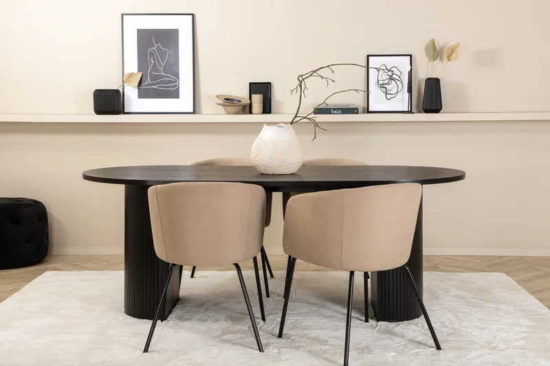 Ruokailuryhmä Cinaba 200 cm Soikea sis 4 Beraid tuolia, Musta/Beige