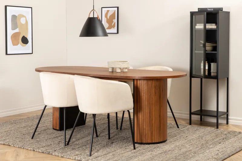 Ruokailuryhmä Cinaba 200 cm Soikea sis 4 Beraid tuolia, Pähkinänruskea/Beige/Musta