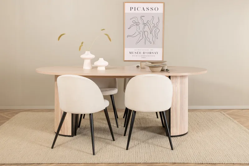 Ruokailuryhmä Cinaba 200 cm Soikea sis 4 Chantor tuolia, Beige/Musta/Beige