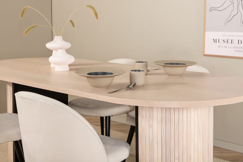 Ruokailuryhmä Cinaba 200 cm Soikea sis 4 Chantor tuolia - Beige/Musta/Beige - Huonekalut - Pöytä & ruokailuryhmä - Ruokailuryhmä