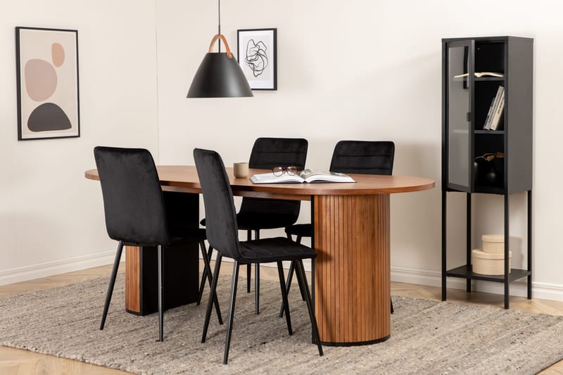 Ruokailuryhmä Cinaba 200 cm Soikea sis 4 Donmon tuolia, Pähkinänruskea/Musta