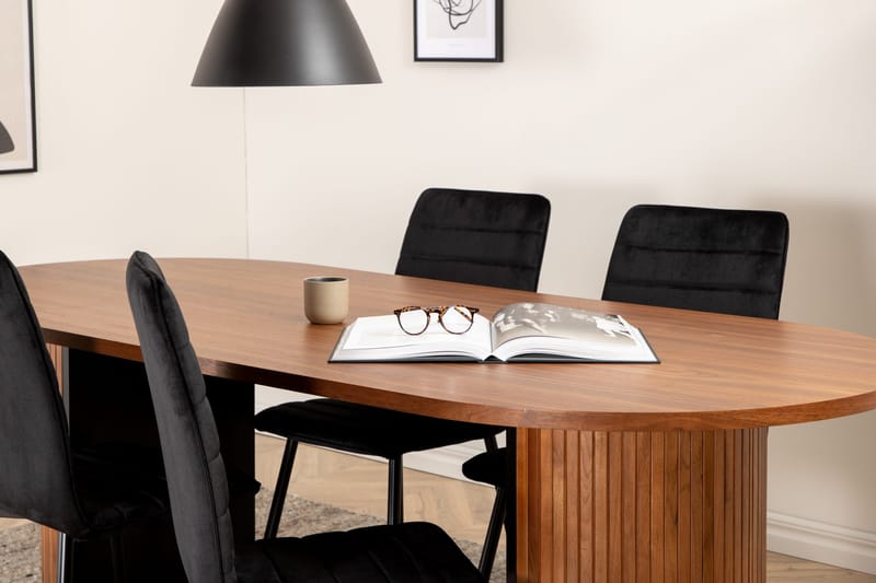 Ruokailuryhmä Cinaba 200 cm Soikea sis 4 Donmon tuolia - Pähkinänruskea/Musta - Huonekalut - Pöytä & ruokailuryhmä - Ruokailuryhmä