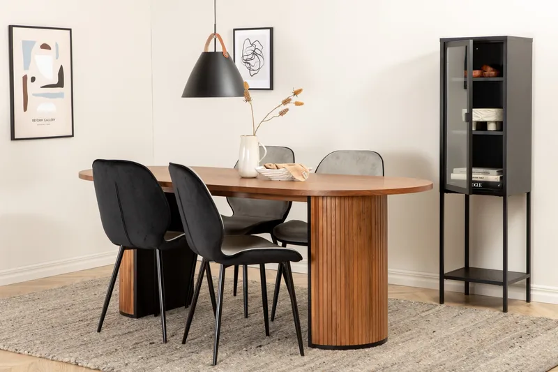 Ruokailuryhmä Cinaba 200 cm Soikea sis 4 Emmen tuolia, Pähkinänruskea/Vaaleanharmaa/Musta