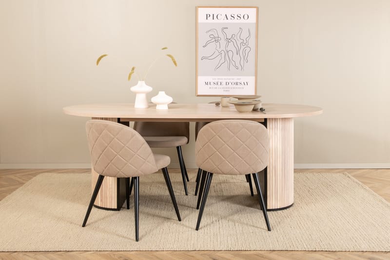 Ruokailuryhmä Cinaba 200 cm Soikea sis 4 Vomeli tuolia, Beige/Musta